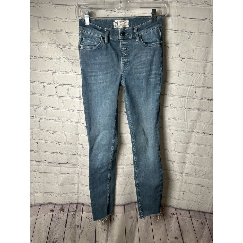 Free People High Rise Skinny Jeans  Button Fly Raw Hem Size 25 61855-16515125